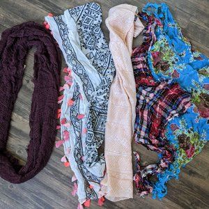 SCARF BUNDLE - PLAID FLORAL TASSELS INFINITY SCARF - MULTICOLORED